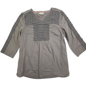 Boden Crochet 100% Cotton Top Lined Tunic Boho Indie Artsy Hippie Taupe Gray 10